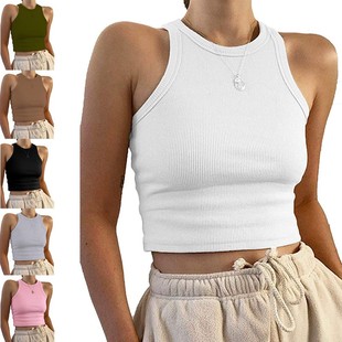 亚马逊新款 短款 夏季 修身 小背心女 纯色无袖 欧美外贸女装