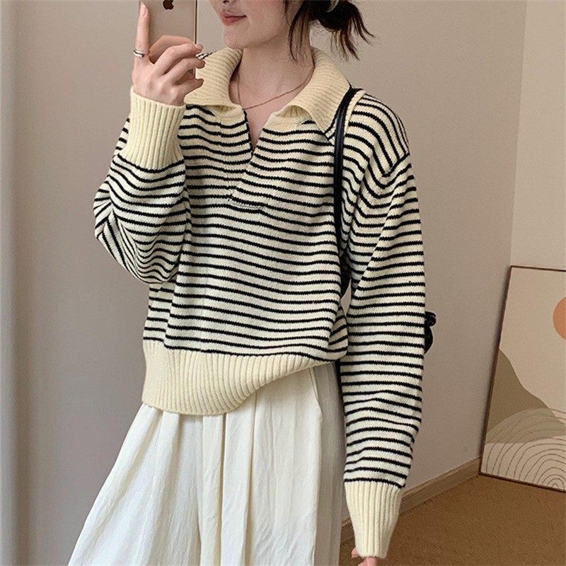 韩系宽松显瘦休闲条纹上衣针织衫秋冬新款学院风领毛衣女,个性定制/设计服务/DIY,连衣裙加工定制,淘宝优惠券,粉丝福利购,淘宝优惠卷