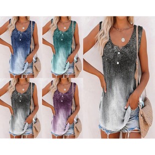 扎染印花宽松休闲开筒背心 欧美跨境女装 新款 亚马逊爆款