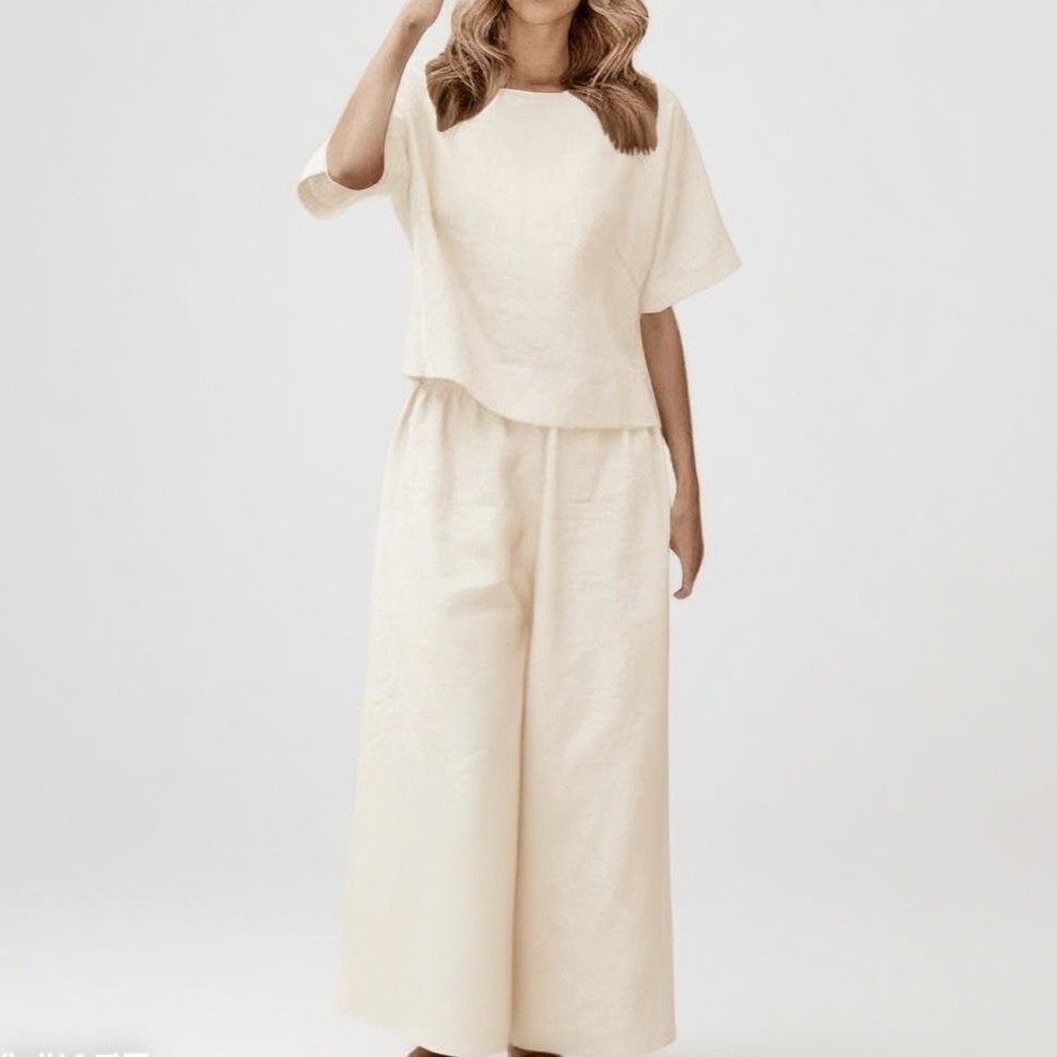 东南亚欧美跨境新款纯色短袖套装气质通勤两件套女外贸