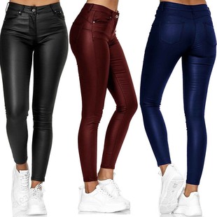 女长裤 小脚裤 外贸 亚马逊纯色皮革休闲裤 春新品