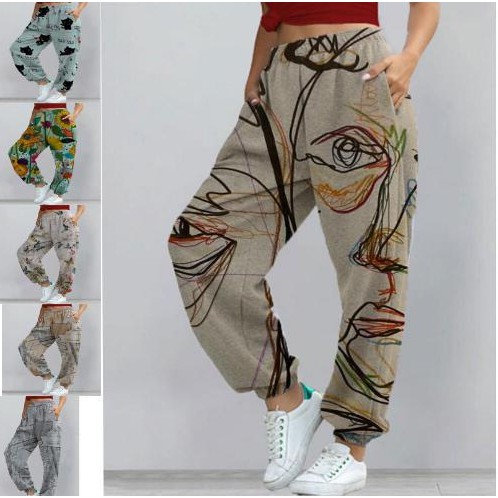 亚马逊跨境爆款欧美女装休闲运动百搭印花卫衣女裤束脚裤