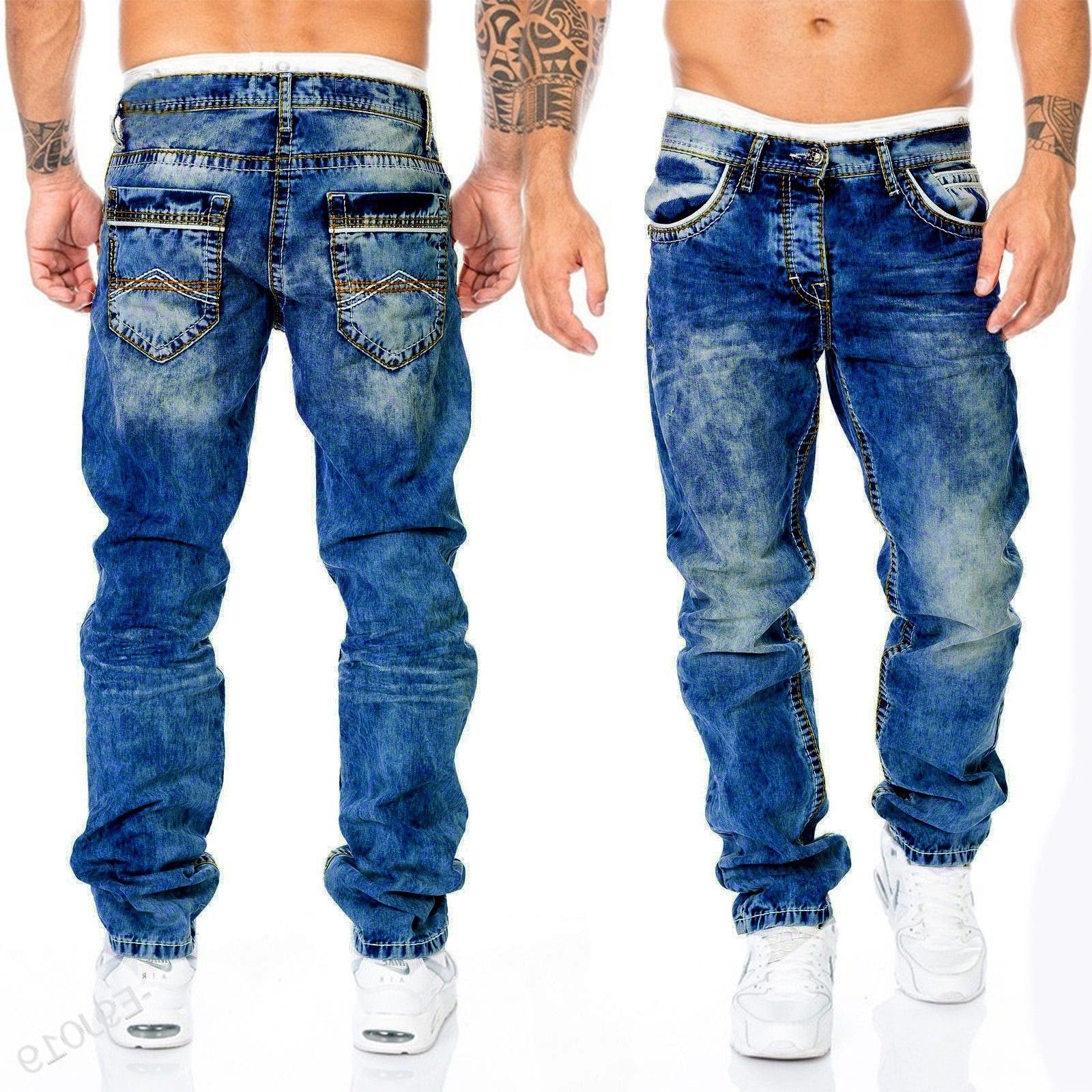 跨境欧美新款牛仔裤休闲明线长裤直筒男裤嘻哈牛仔裤