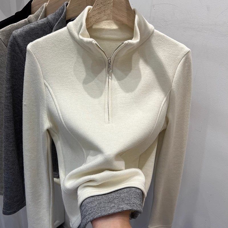 欧美风拼色半拉链立领长袖恤女秋冬内搭外穿修身德绒打底衫上衣,个性定制/设计服务/DIY,连衣裙加工定制,淘宝优惠券,粉丝福利购,淘宝优惠卷