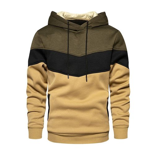 外贸拼接拼色连帽卫衣男士秋冬保暖运动衫休闲宽松套头抓绒上衣