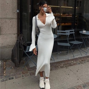 现货欧美新款 连衣裙女针织外贸深毛衣长裙 跨境亚马逊独立站长袖