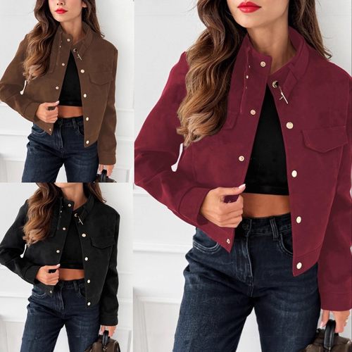 亚马逊速卖通欧美爆款 冬季纯色短外套鹿皮绒上衣女