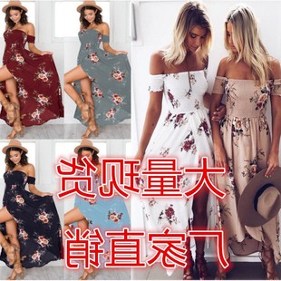 爆款 色码 实拍 裹胸印花连衣裙海边度假长裙 欧美新款