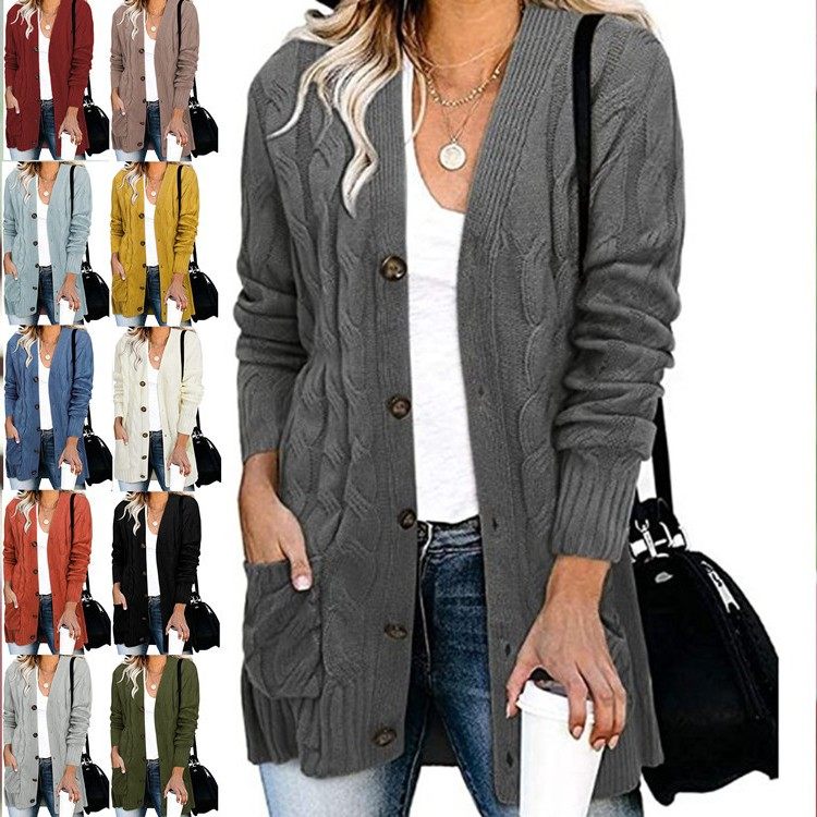 欧美亚马逊外贸秋冬新款女装休闲针织开衫毛衣大码宽松扭扣外套女,个性定制/设计服务/DIY,连衣裙加工定制,淘宝优惠券,粉丝福利购,淘宝优惠卷