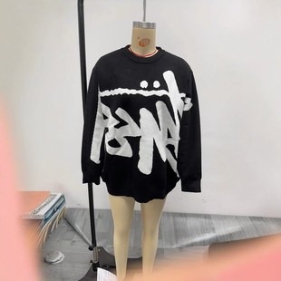 休闲纯色圆领毛衣舒适帅气上衣 字母时尚 跨境欧美外贸爆款 款