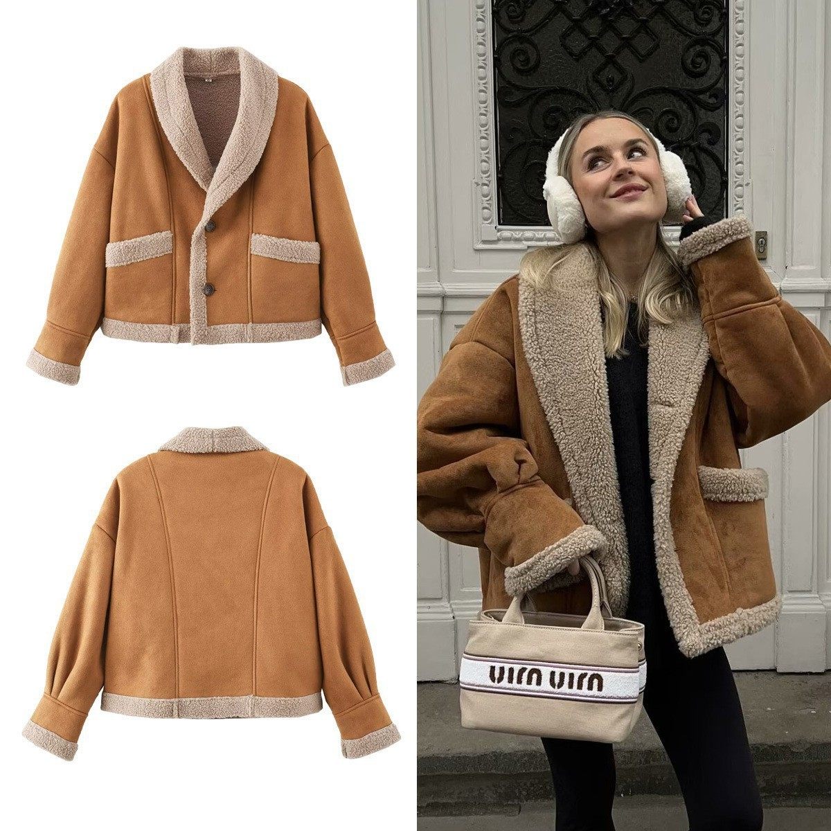 亚马逊跨境外贸欧美女装秋冬新款毛呢外套翻领宽松皮毛一体,个性定制/设计服务/DIY,连衣裙加工定制,淘宝优惠券,粉丝福利购,淘宝优惠卷