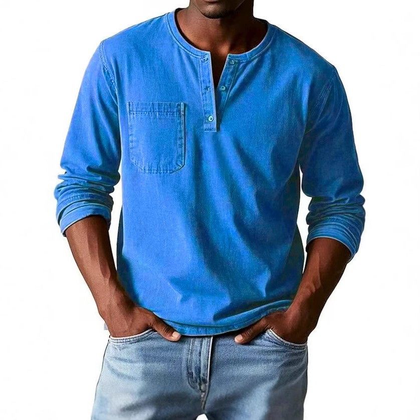 亚马逊跨境男士秋冬圆领长袖恤修身透气套头休闲长袖打底衫-上衣