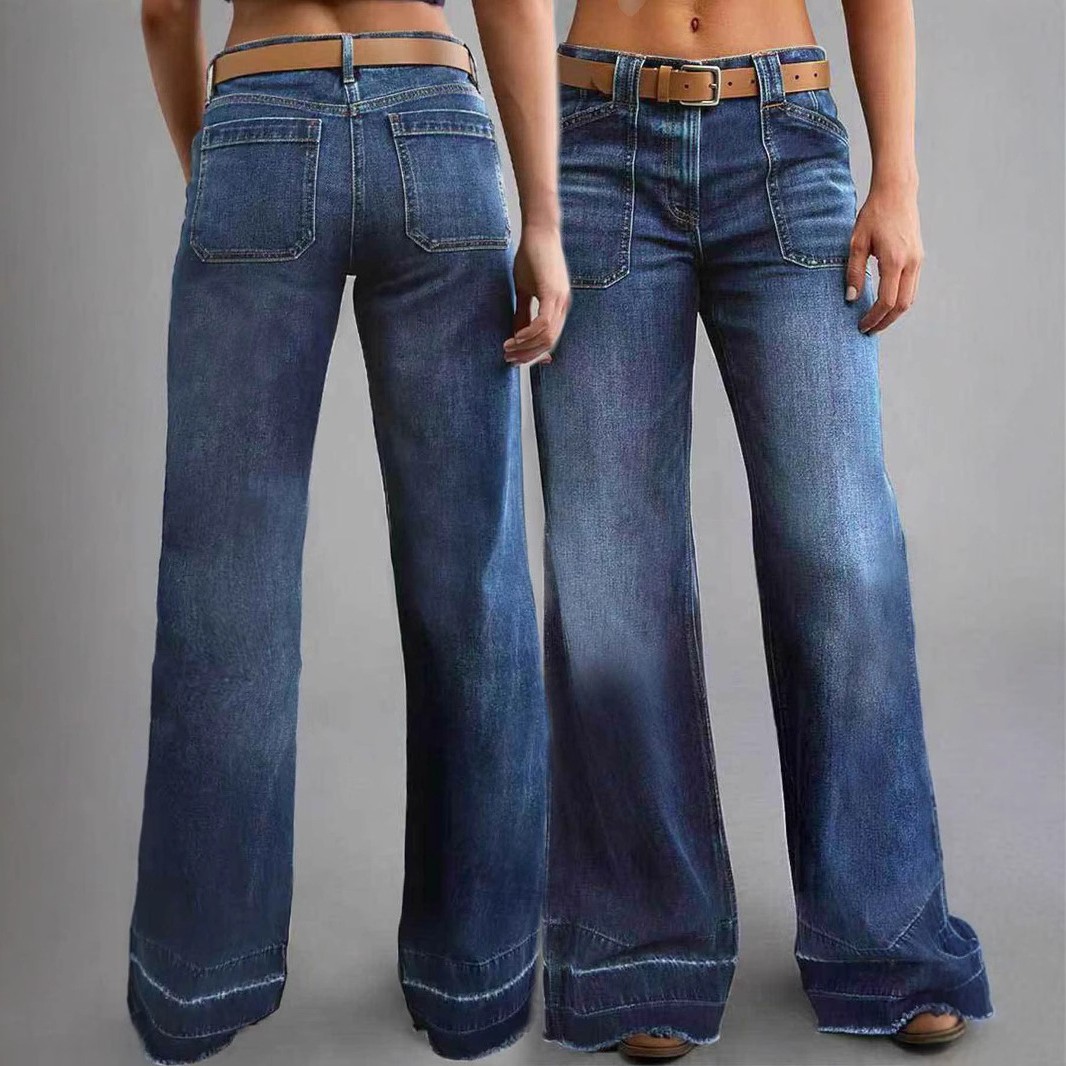 跨境亚马逊春秋新款女式复古高腰直筒宽松显瘦百搭牛仔裤