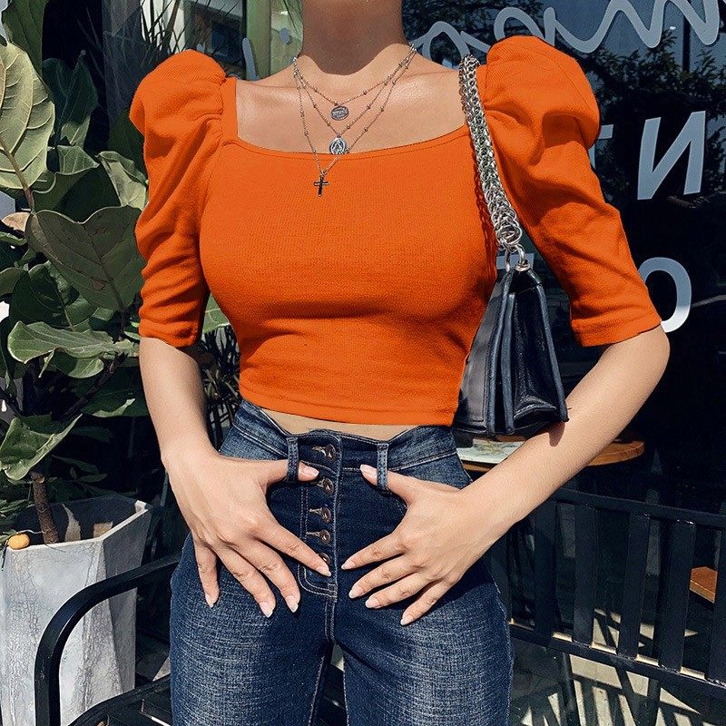 女装春款新款女式小背心亚马逊跨境欧美方领上衣女泡泡袖短袖,个性定制/设计服务/DIY,连衣裙加工定制,淘宝优惠券,粉丝福利购,淘宝优惠卷