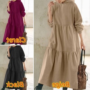 卫衣 复古女宽松长款 秋冬款 速卖通亚马逊纯色卫衣长裙女装