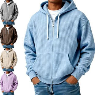 卫衣华夫格连帽拉链休闲外套 美式 秋冬新款 跨境欧美男装