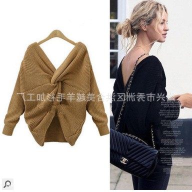 速卖通外贸欧美大码女装春秋新款纯色领露背长袖针织衫毛衣,个性定制/设计服务/DIY,连衣裙加工定制,淘宝优惠券,粉丝福利购,淘宝优惠卷