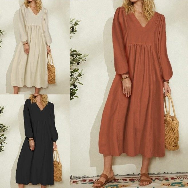 外贸女装 春季新款亚马逊时尚女装棉麻宽松灯笼袖连衣裙欧美,个性定制/设计服务/DIY,连衣裙加工定制,淘宝优惠券,粉丝福利购,淘宝优惠卷