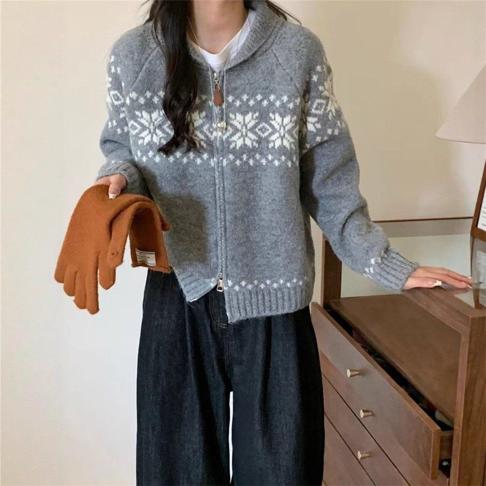 复古费尔岛撞色提花毛衣女秋冬新款慵懒风宽松双拉链针织开衫外套,个性定制/设计服务/DIY,连衣裙加工定制,淘宝优惠券,粉丝福利购,淘宝优惠卷