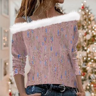 性感一字肩露脐长袖 新款 上衣 露肩亚马逊秋冬季 欧美新款