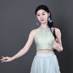 舞中花挂脖吊带古典现代舞蹈练功服可拆卸胸垫舞蹈抹胸