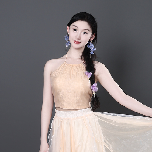 挂脖吊带古典现代舞蹈练功服可拆卸胸垫舞蹈抹胸