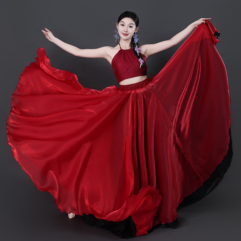 古典舞900度红色万疆渡红尘双层大裙摆古典现代舞蹈裙