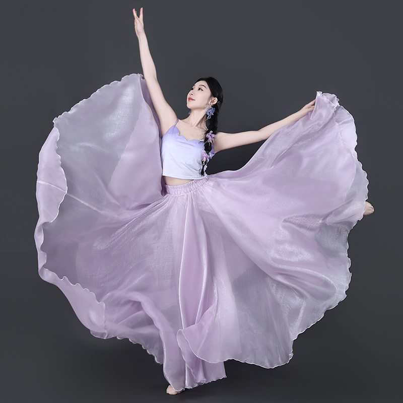 900度闪光感缎面大摆裙古典现代舞蹈裙艺考拍摄服