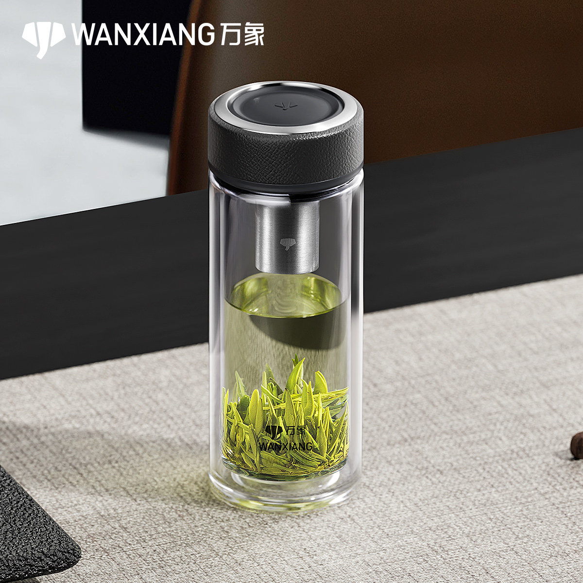 万象双层耐热泡茶玻璃杯隔热车载图片