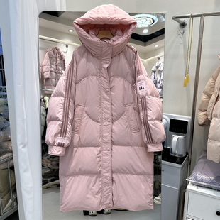 秋冬韩版宽松连帽羽绒服女长款加厚保暖面包服外套三条杠