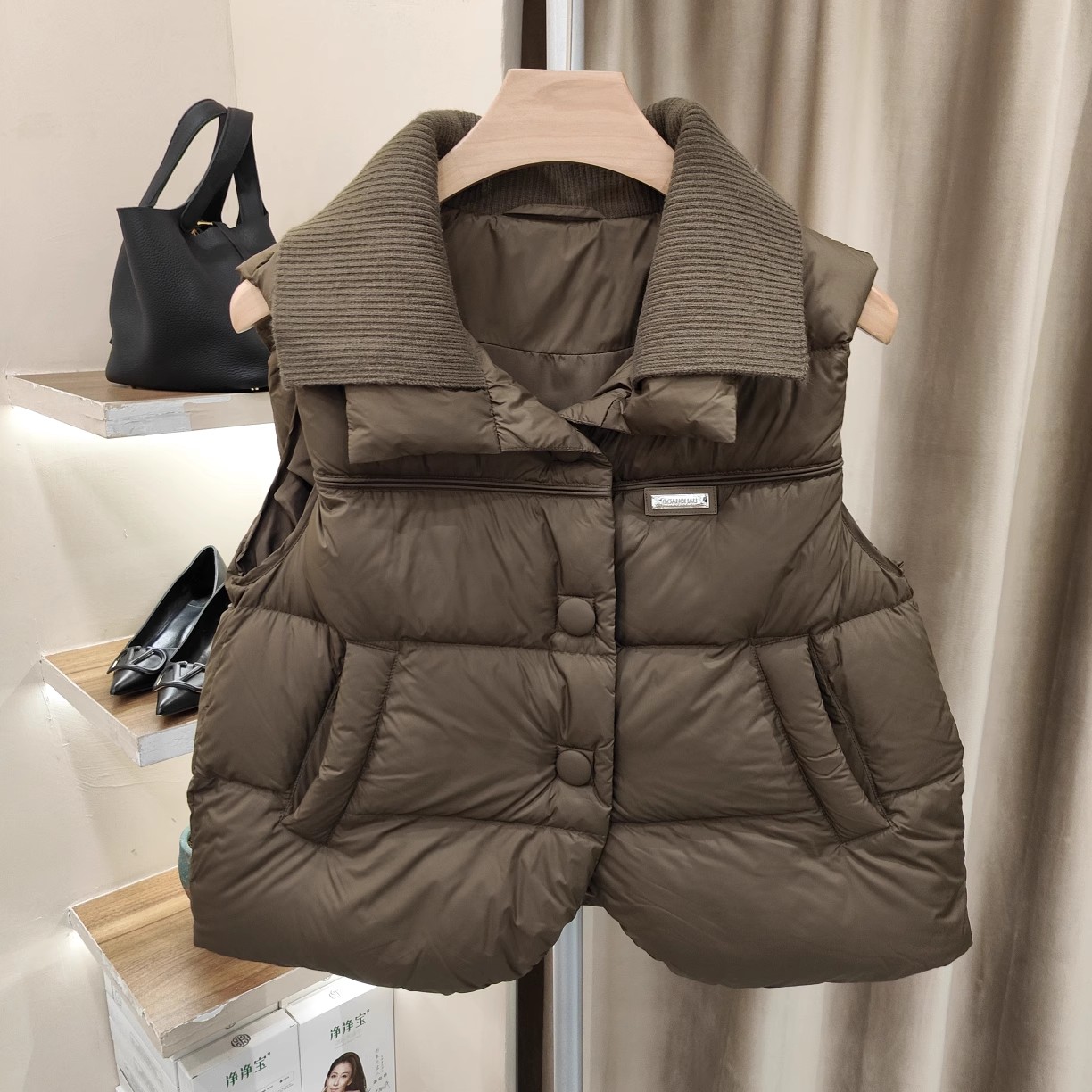 秋冬韩版宽松大码羽绒服马甲背心拼接针织领欧货爆款外穿无袖外套