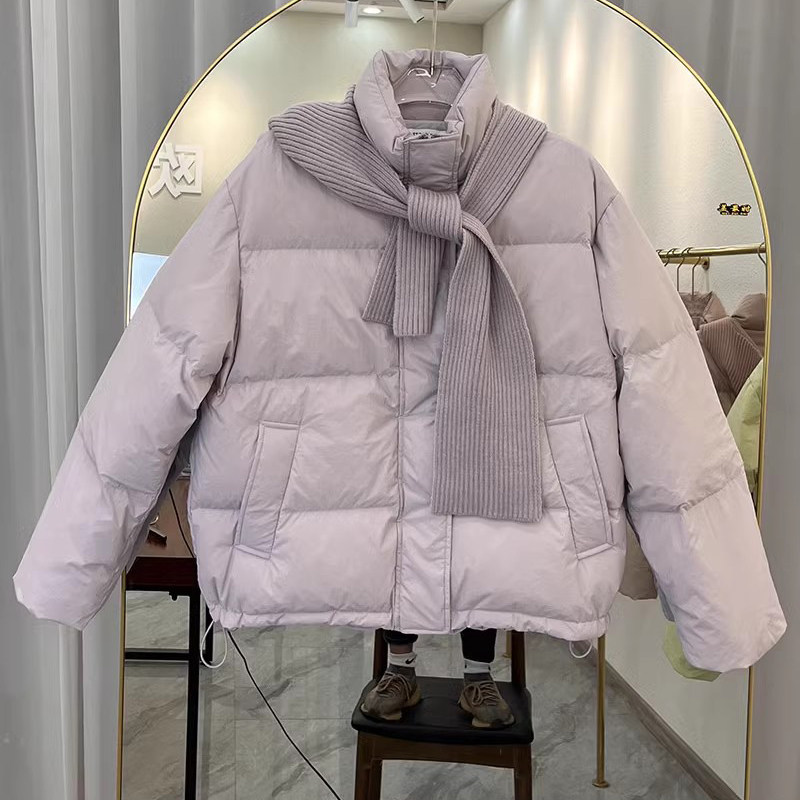 秋冬韩版羽绒服女短款简约时尚加厚宽松小个子面包服外套送围巾