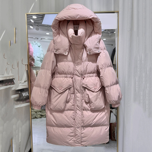 秋冬韩版宽松连帽羽绒服女长款加厚保暖面包服外套手套口袋