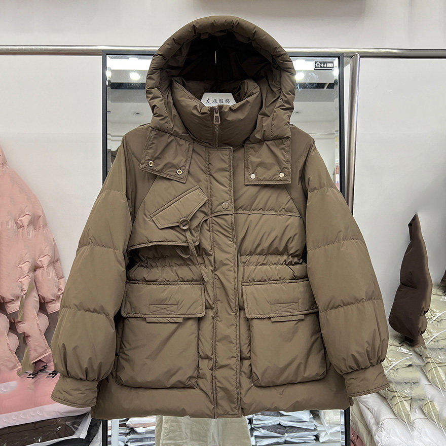 秋冬韩版收腰连帽羽绒服女中长款冬装休闲百搭保暖外套