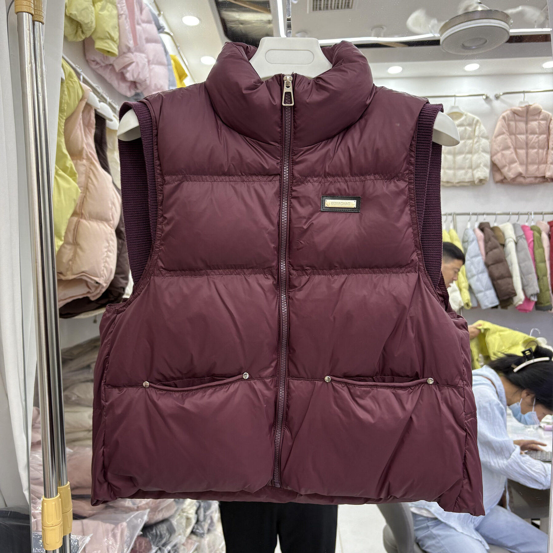 秋冬宽松立领羽绒服女短款马甲加厚保暖小个子背心坎肩针织拼接