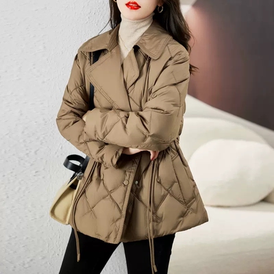 秋冬西装领收腰显瘦时尚羽绒服女短款休闲保暖冬装外套