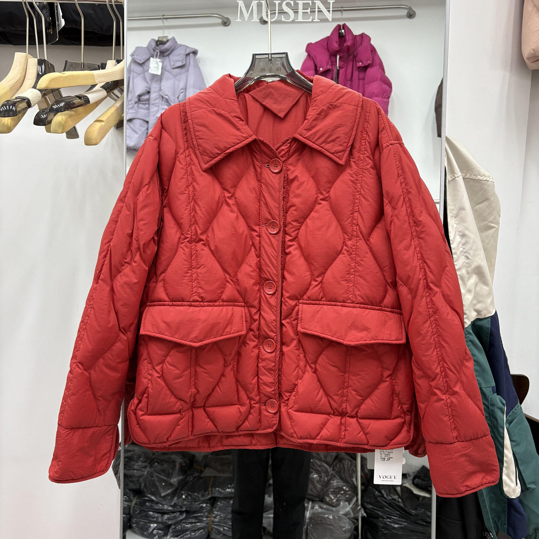 秋冬韩版宽松衬衫领羽绒服女短款保暖小个子冬装外套葫芦条纹