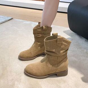 配裙子西部牛仔马丁靴女款2025新款废土风粗跟内增高堆堆靴短靴子