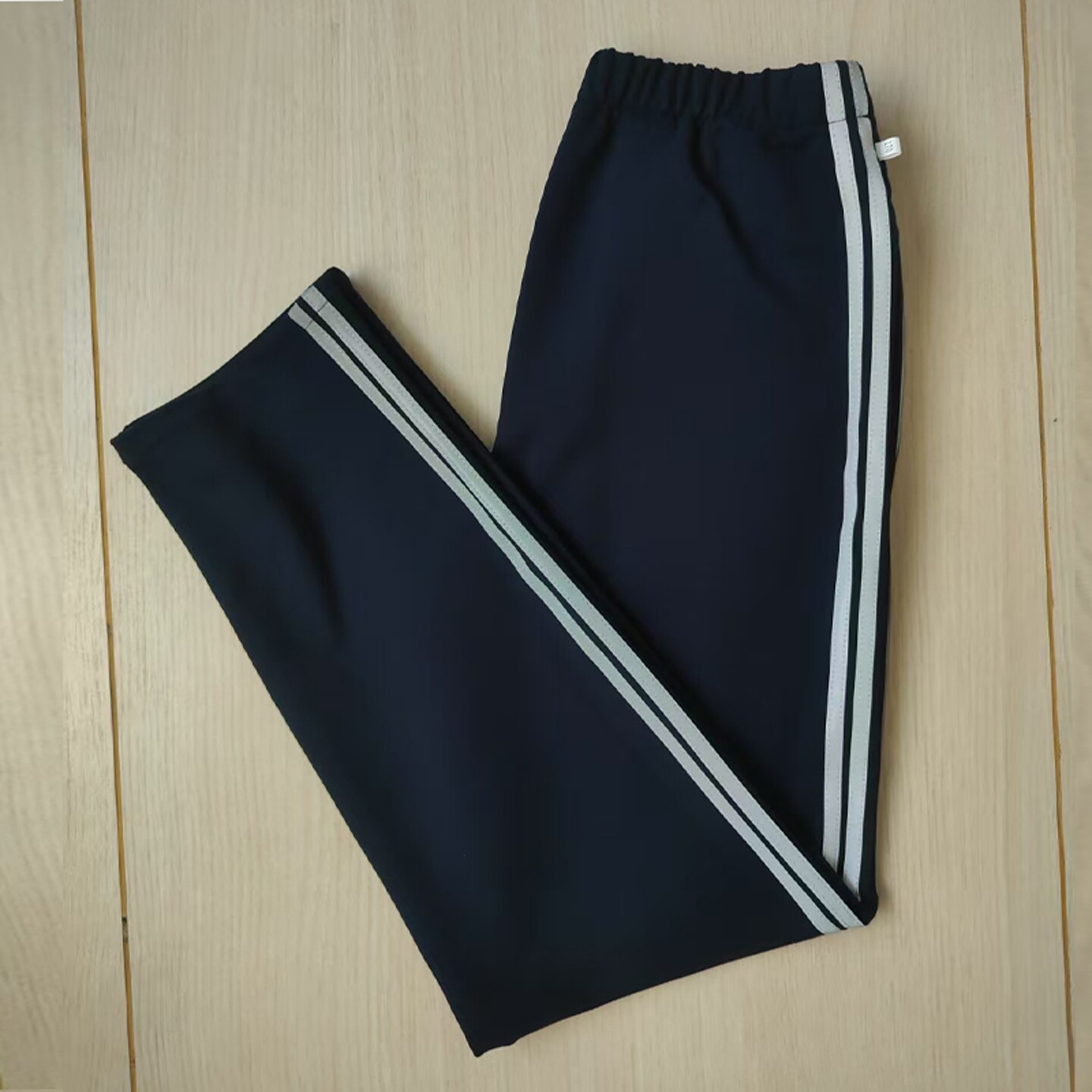 春夏秋冬藏蓝拼两道反光条直口校服裤子男女款休闲运动裤大码定制