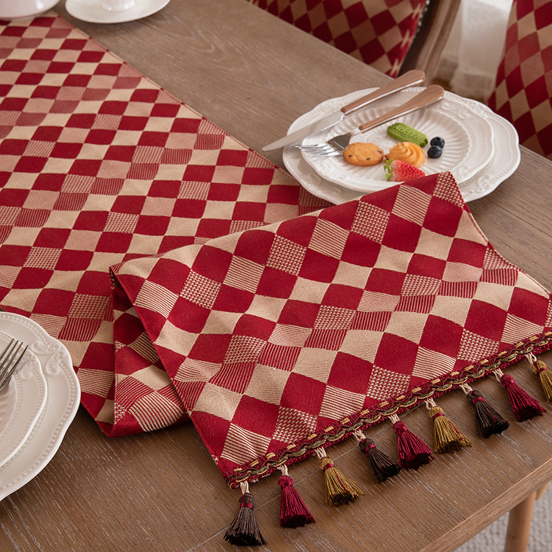 格子美式复古喜庆桌旗防水防油