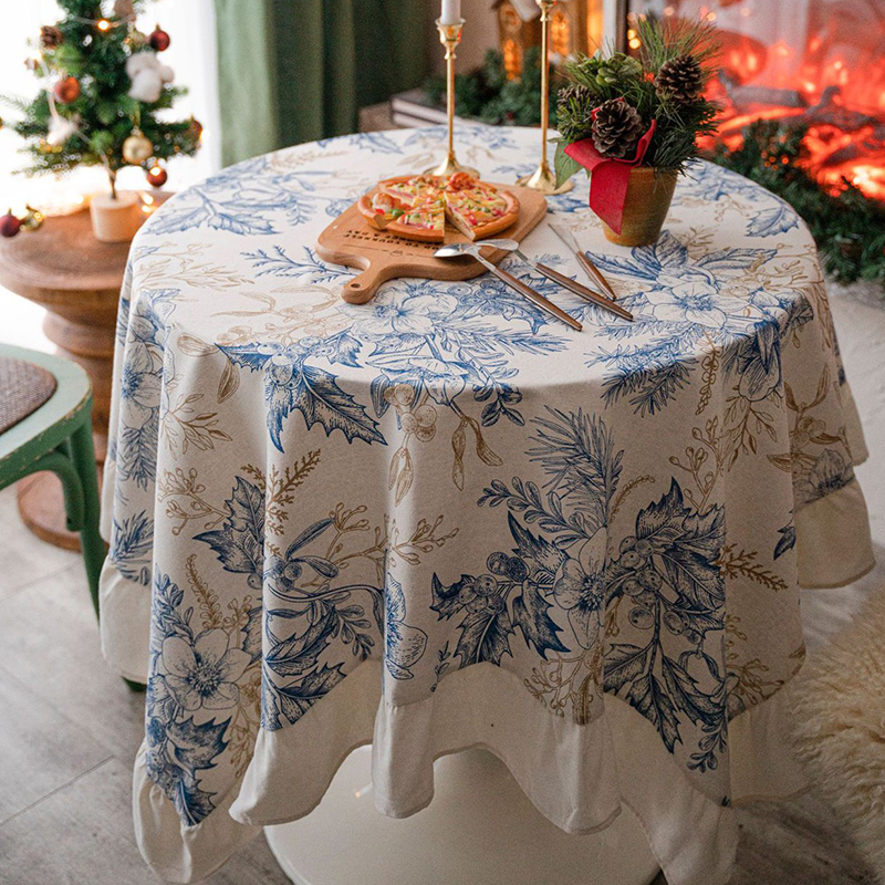 美式荷叶边复古棉麻桌布