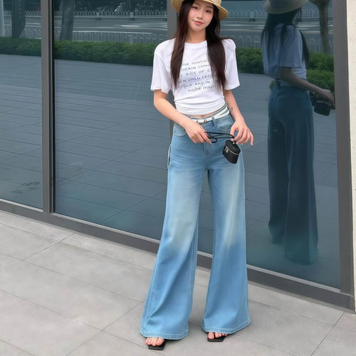 夏季修身显瘦直筒垂感牛仔裤女
