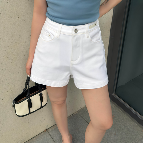 四面弹白色牛仔短裤女小个子热裤