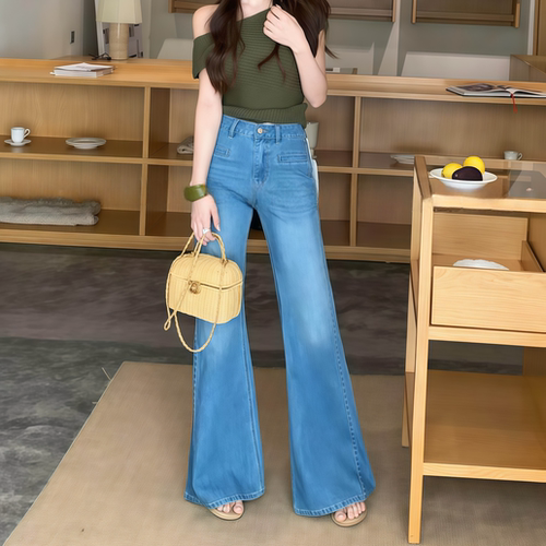 四面弹不贴腿微喇牛仔裤女