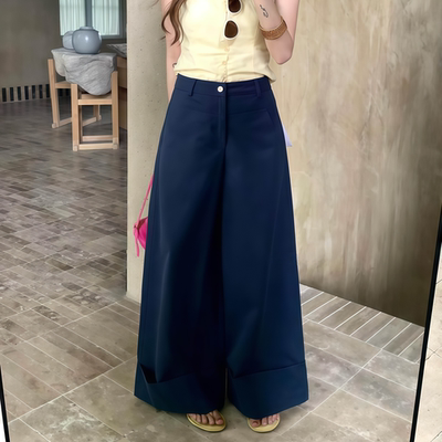夏季凉感直筒裤裤脚宽边休闲裤女
