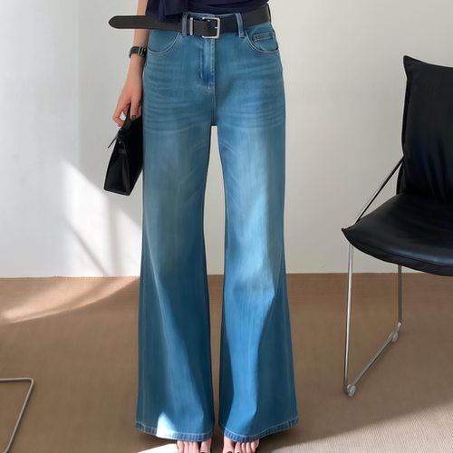夏季莱赛尔四面弹直筒喇叭裤女