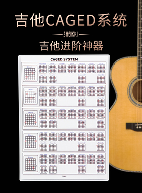 吉他CAGED系统图表 民谣古典电木吉他进阶音阶和弦图解 简谱唱名