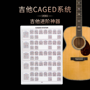 吉他CAGED系统图表 民谣古典电木吉他进阶音阶和弦图解 简谱唱名
