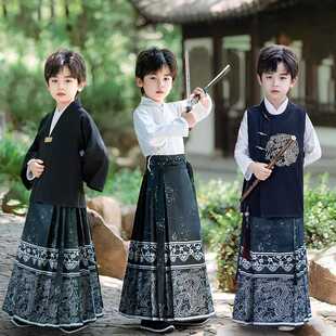 马面裙女童秋冬款国风呢子大衣外套儿童高端古风套装女孩2024新款