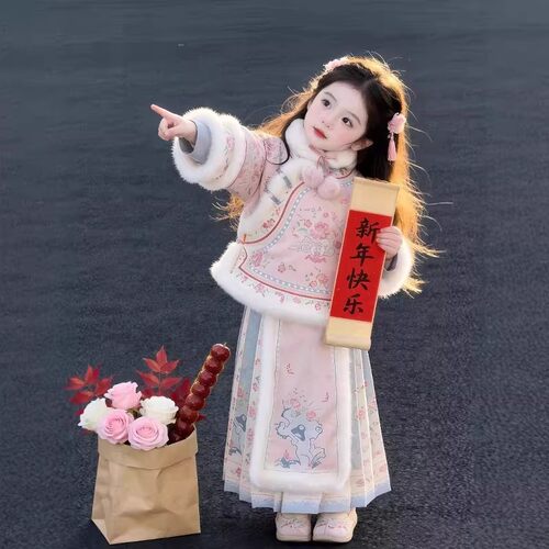 女童新中式汉服套装冬季加绒保暖